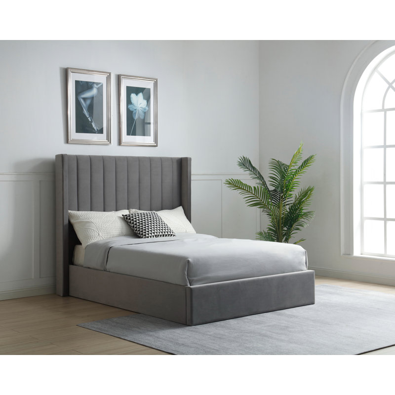 Heswall Upholstered Bed, Grey Faux Wool