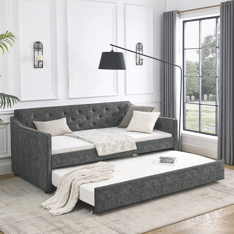 Daybed With Trundle, Upholstered Tufted Sofa Bed