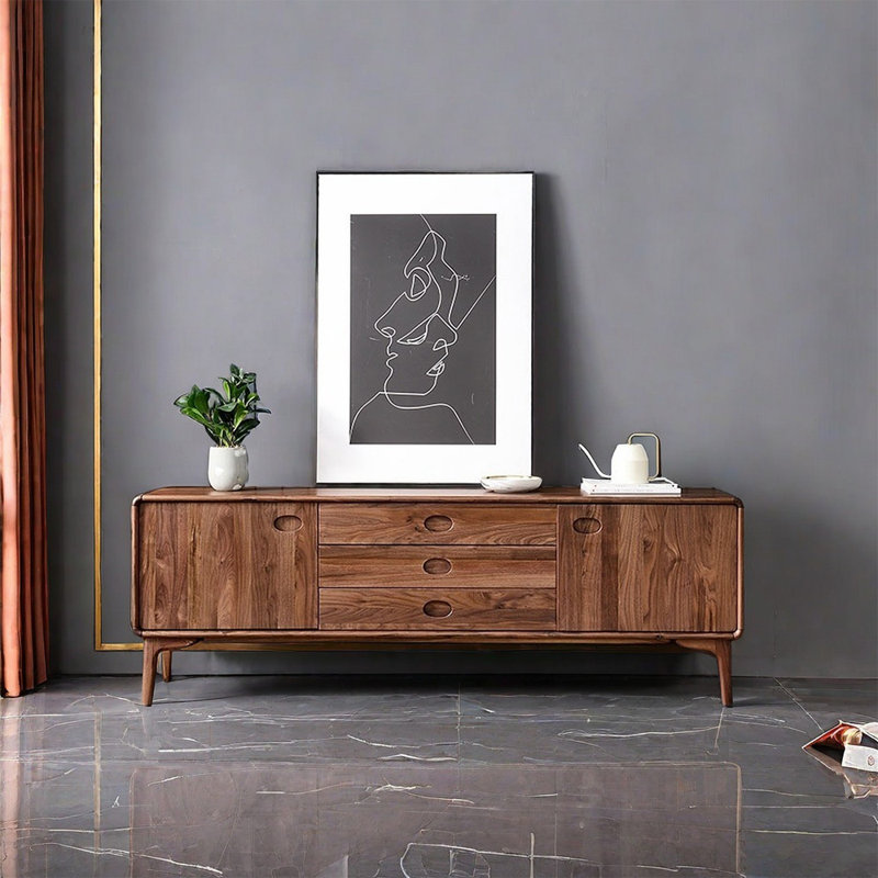 Meuble télé en bois massif de style nordique, 70.87"