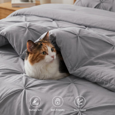 Bedsure Twin Pintuck Bed-in-a-Bag- Gray Pinch Pleat Comforter with Sheets, Pillowcases & Shams