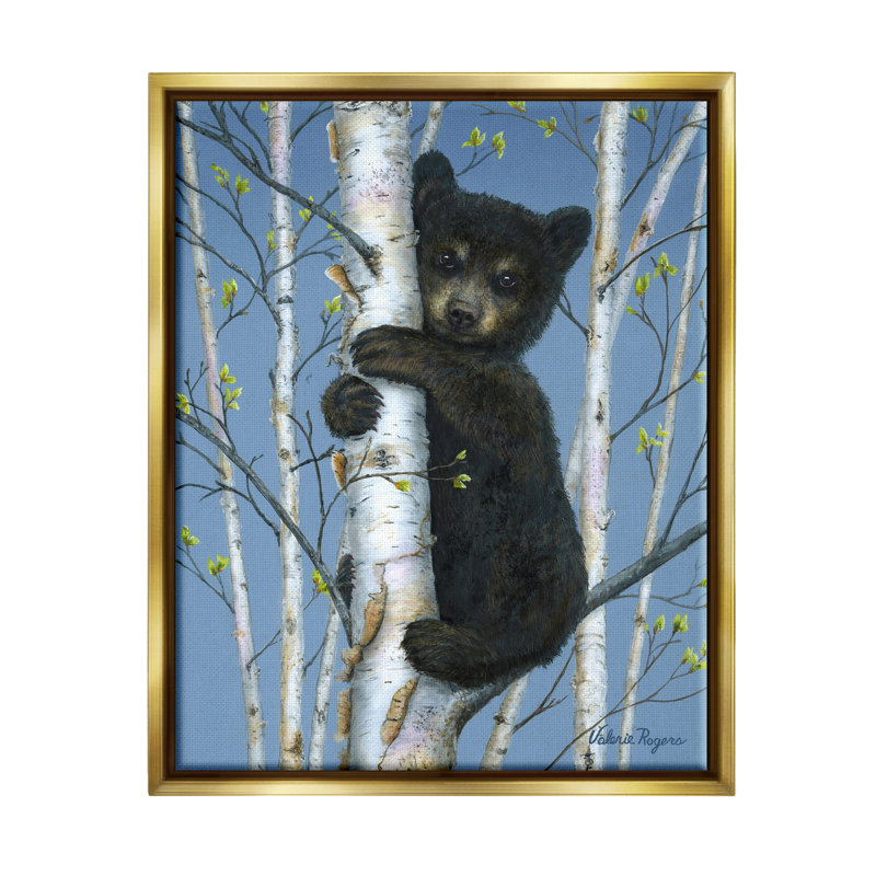 «Millwood Pines Bear Cub Climbing Birch Tree», art mural sur toile flottante par Valerie Rogers, H 31 po x l 25 po x P 1,7 po