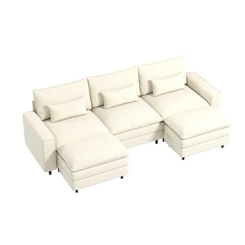 Ensemble de canapé en U pour salon, H 39,37 po x l 121,26 po x P 35,83 po, Chenille beige