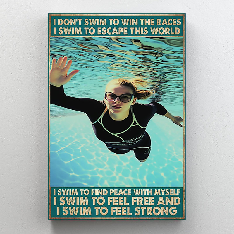 «I Swim To Feel Strong», impression rectangle 1 pièce «I Swim To Feel Strong» sur toile, H 36 po x l 24 po x P 1,25 po