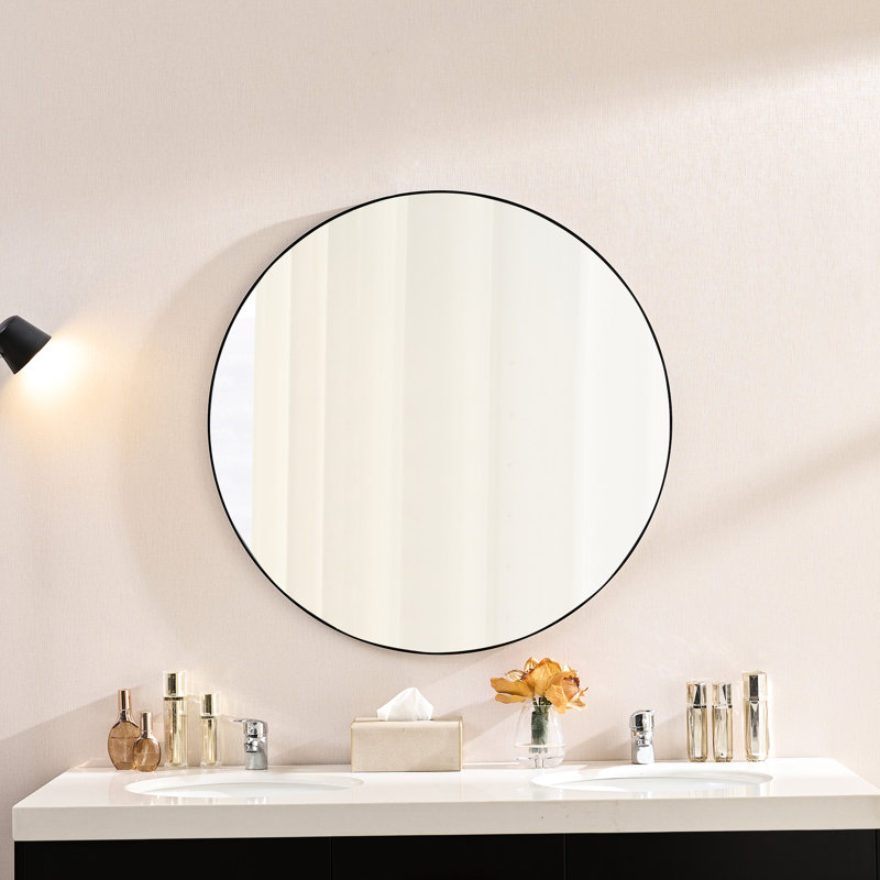 Miroir rond moderne moderne minimaliste de 36 pouces, fabriqué avec précision, bords étroits, auto-installation sans effort, pour la décoration murale de la maison