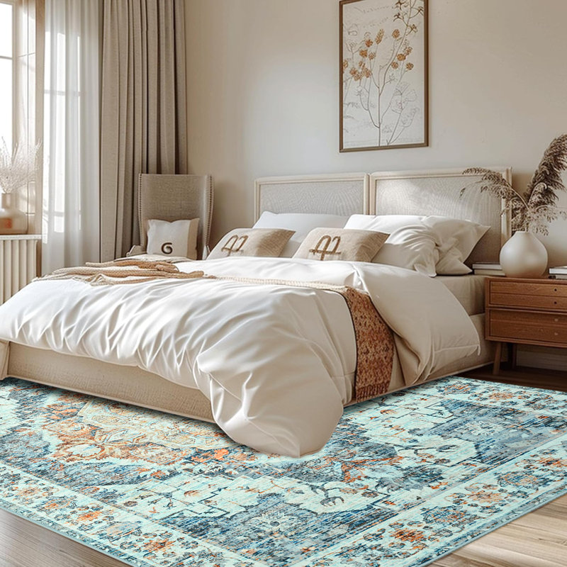 Straub Large Tranditional Rugs Living Room Rug Washable Bedroom Rug Non-Slip Colorful Vintage Accent Floor Carpet For Home DecorBlue