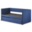 Lit de jour en bois avec revêtement bleu et lit gigogne escamotable pour chambre à coucher, garniture cloutée, construction