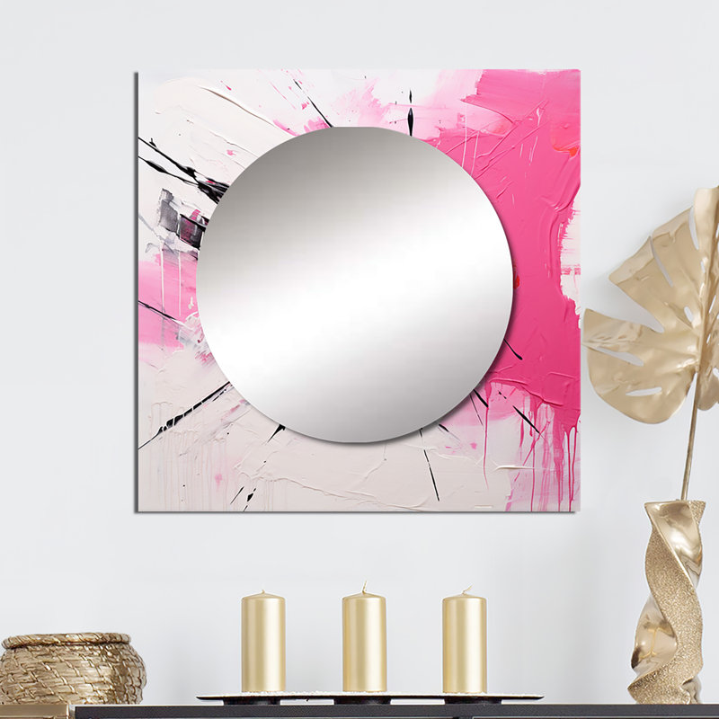 Seren Abstract Fusion II - miroir carré fuchsia pour décoration murale, 23 po x 23 po