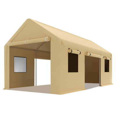 Abri d'auto robuste 10 pi x 20 pi, structure en acier galvanisé et pavillon en PE, résistant aux intempéries