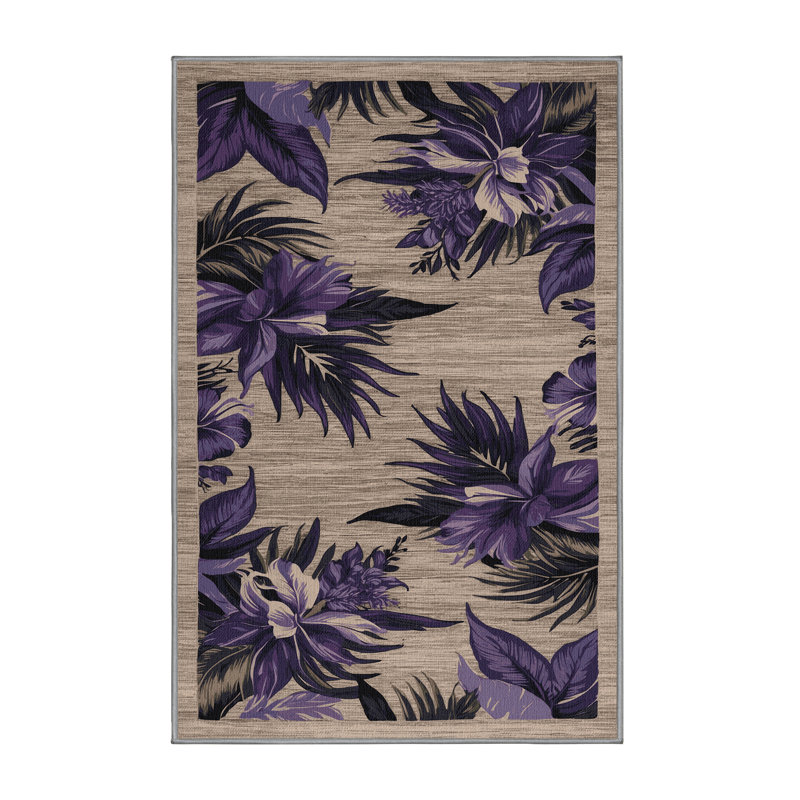 Washable Island Purples Hawaiian Area Rug, Rectangle 2' x 3'