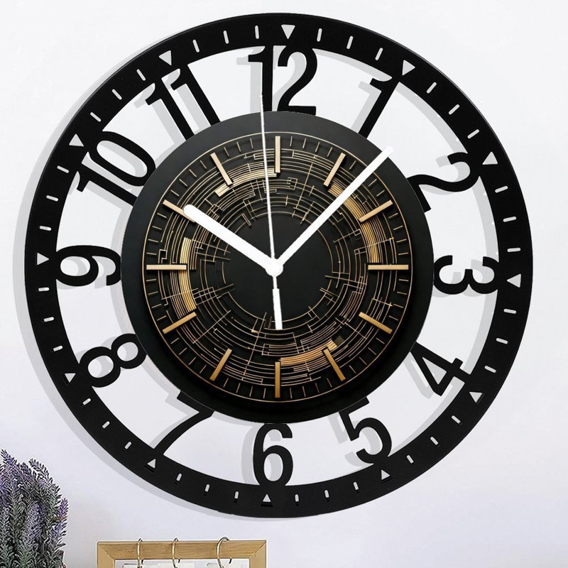 Horloge murale ronde en fer 10 po avec mouvement à quartz silencieux, chiffres arabes, impression UV, Doré
