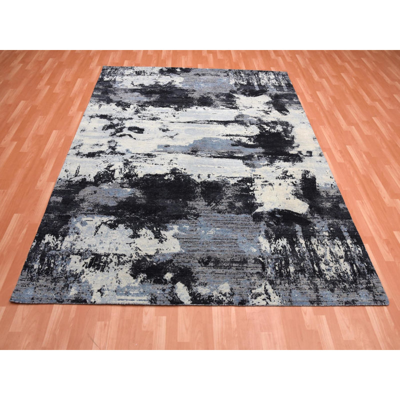 Tapis oriental rectangulaire noir en laine noué à la main 7 pi 10 po x 9 pi 10 po - MOA10275178