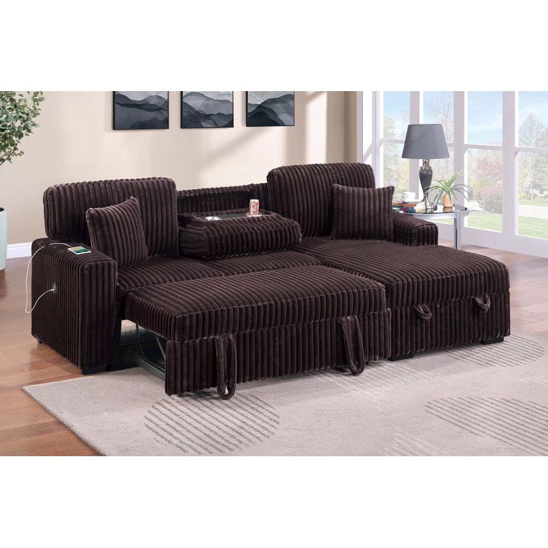 Vroni Convertible Sectional, Coffee Corduroy