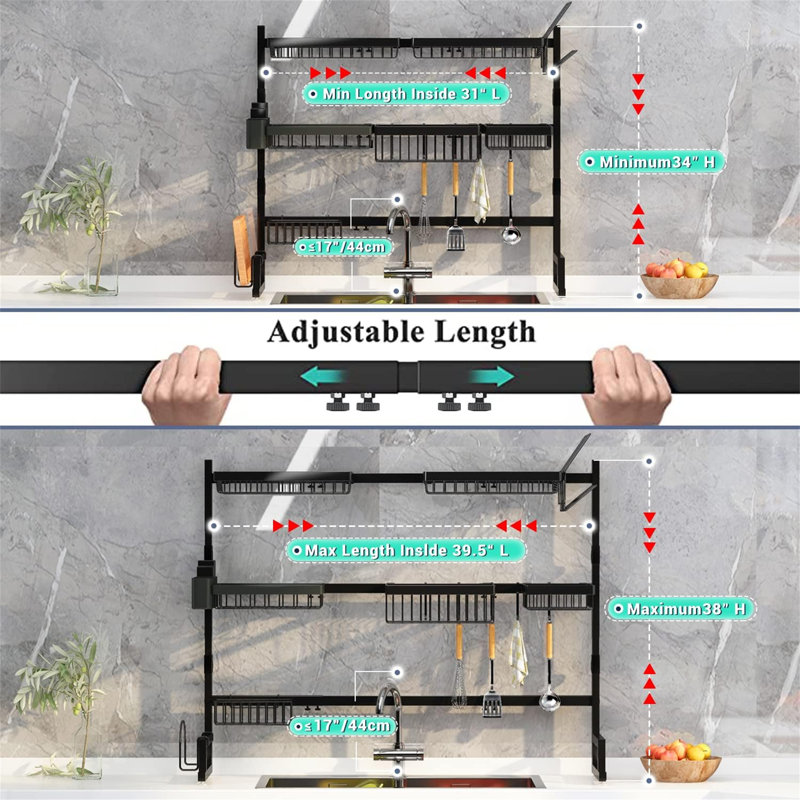 Adjustable Over Sink Dish Drying Rack For Space-Saving Kitchen Storage