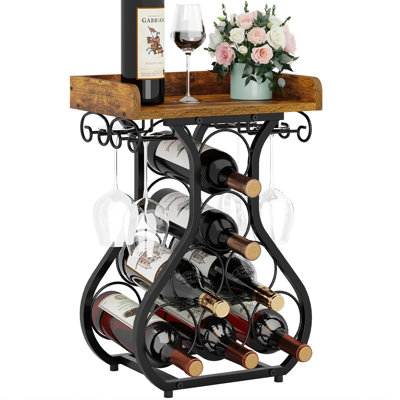 Mini Countertop Wine Rack with Tabletop Wine Storage Cabinet Shelf for Kitchen Pantry Home Bar