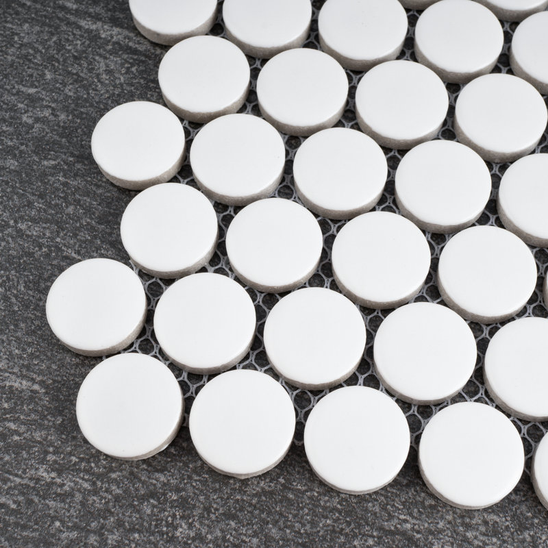 Supreme Tile Porcetile Round 11.58 in. x 12.41 in. Penny Matte Porcelain Mosaic Wall and Floor Tile