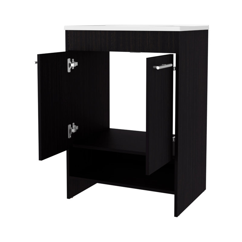 Meuble-lavabo 2 portes avec rangement ouvert, Wengé