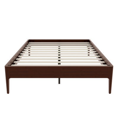 15 Inch High Full Size Solid Dry Bamboo Wood Platform Bed Frame, with Wood Slat Metal Support, Modern & Minimalist Style, No Box Spring Needed, Easy Assembly, Chocolate