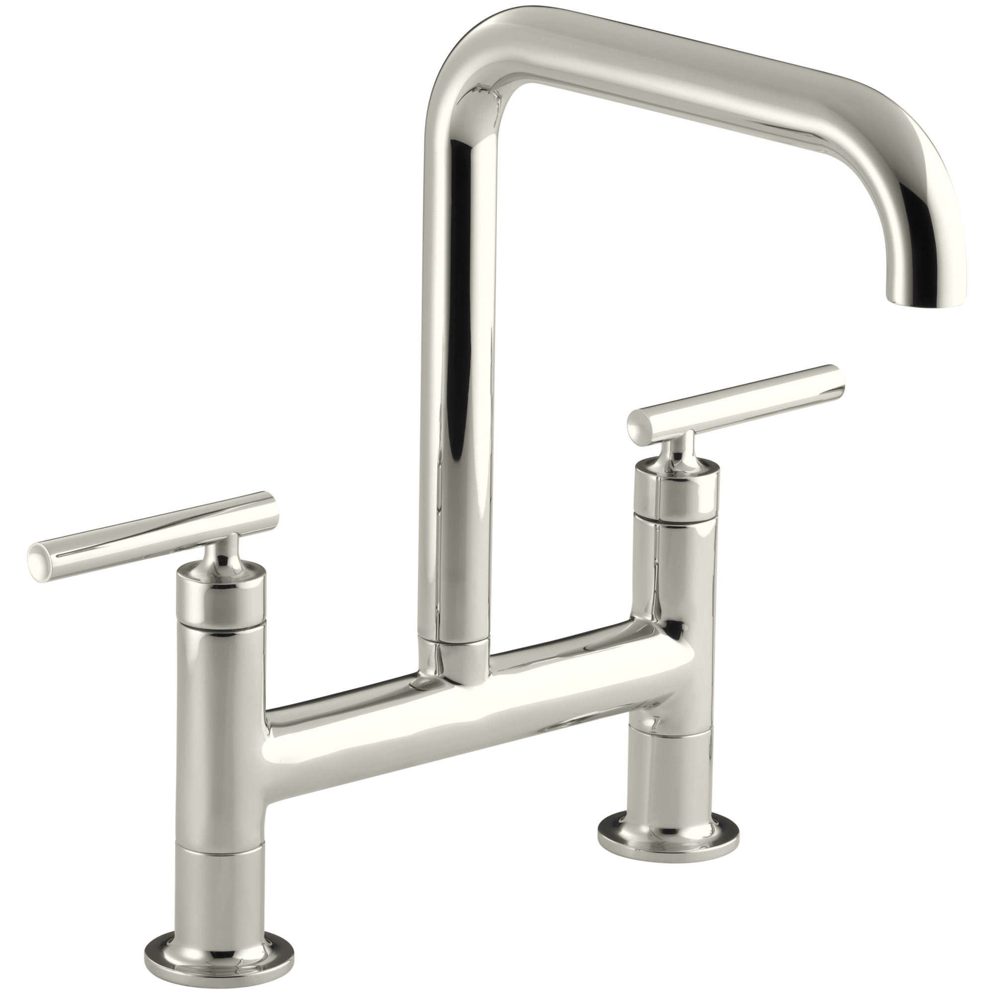 Purist Two-Hole Deck-Mount Bridge Kitchen Sink Faucet, Vibrant Polished Nickel