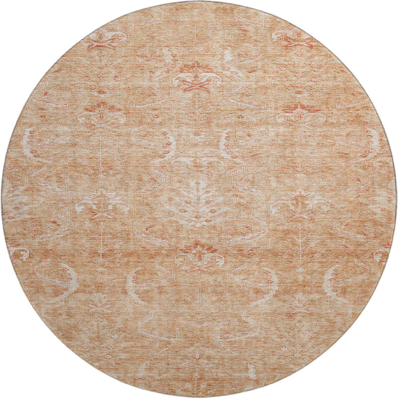 Premium Machine Washable Jamestown AMF1083 Damask Rug, Round 8'