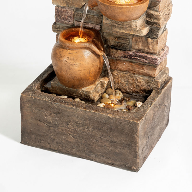 Fontaine d'extérieur 8,5 "avec lumières DEL Eshell, Brun