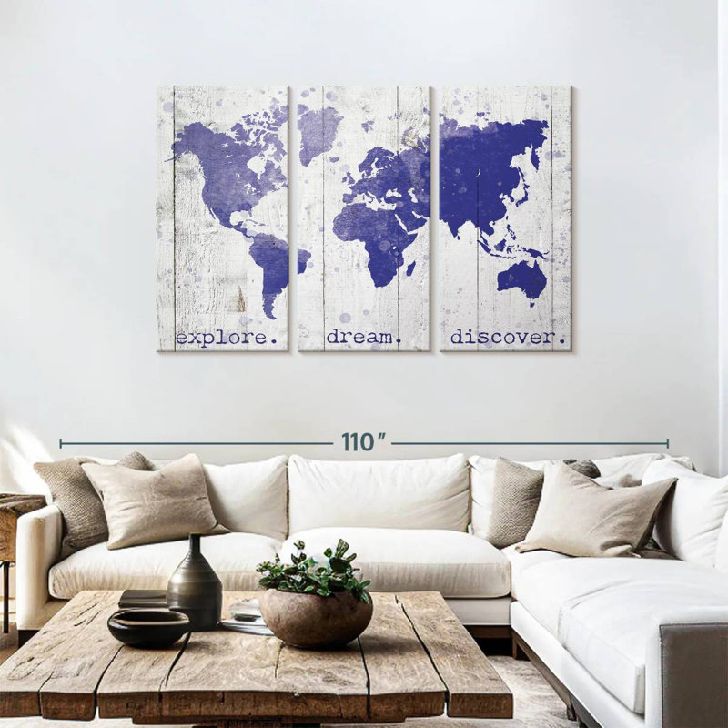 Senne Explore Dream Discover World Map, 48" H x 74" W