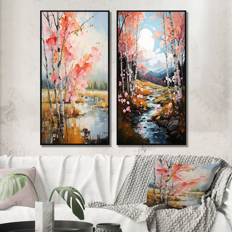 Birch Woods Spring Awakening - ensemble de 2 reproductions, Cadre noir, H 40 po x l 40 po