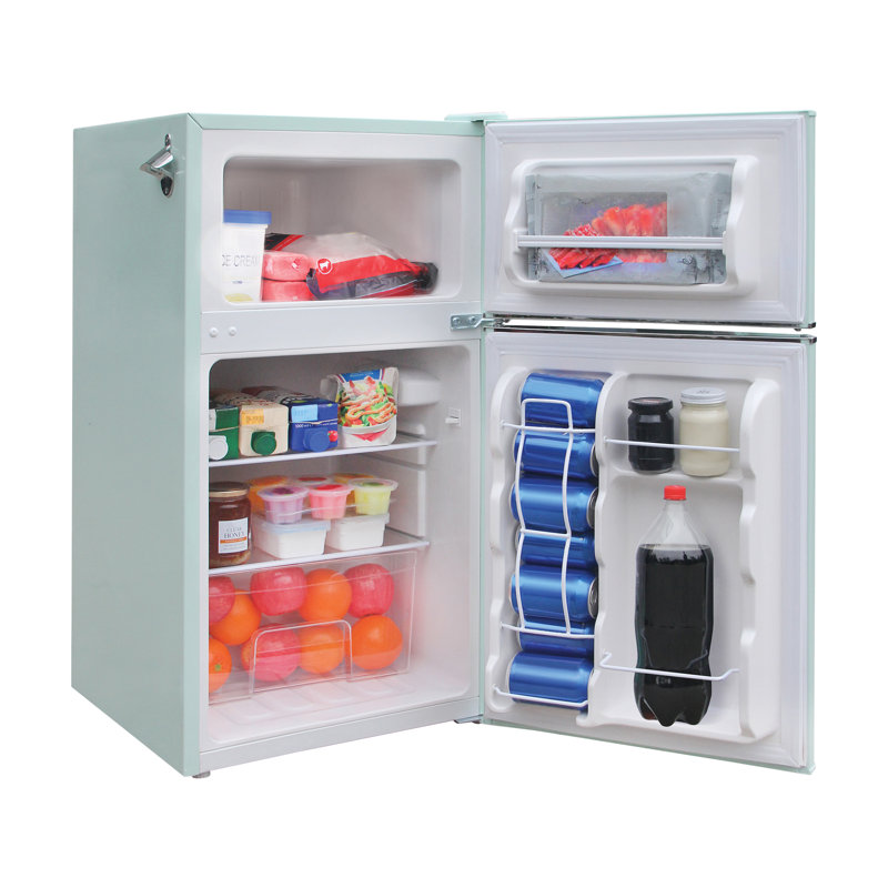Mint Green Retro Compact Refrigerator with Freezer and Bottle Opener