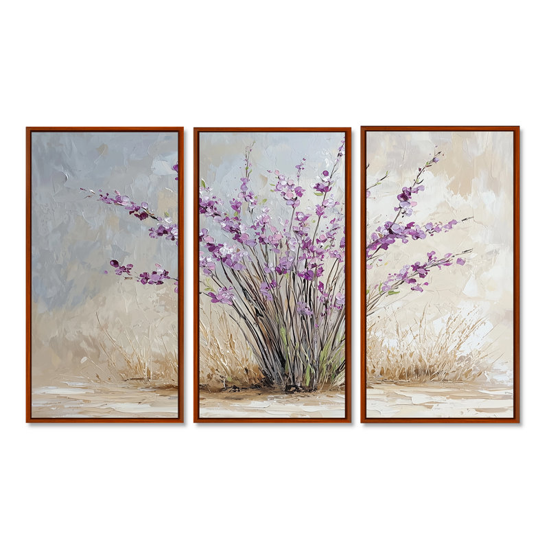 Bouquet de lavande minimaliste - art mural lavande - 3 panneaux, H 40 po x l 60 po, Brun