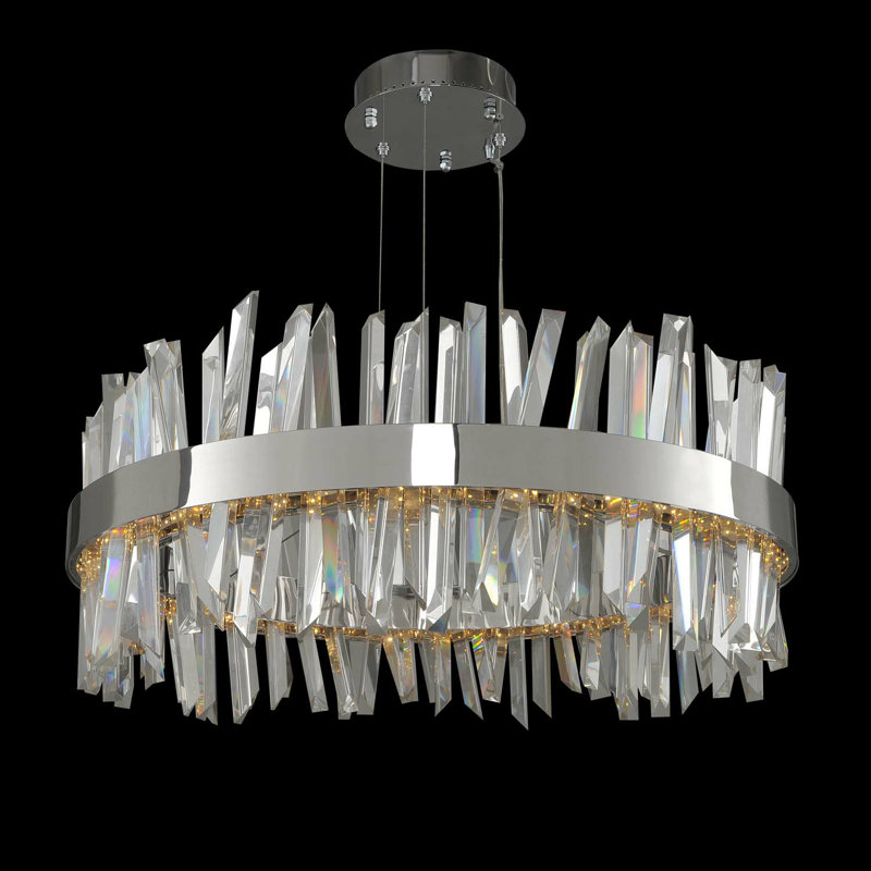 Glacier 32-Inch Chrome Crystal LED Drum Pendant