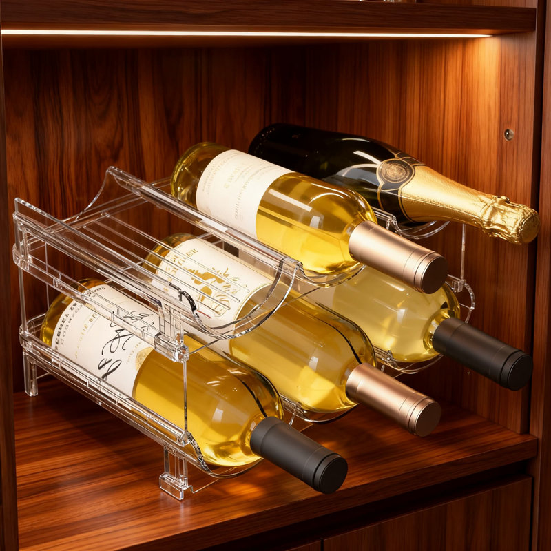 Support à vin empilable à 2 niveaux et organisateur de bouteilles d'eau pour réfrigérateur, armoire, comptoir, garde-manger et congélateur - grande capacité de rangement pouvant contenir 6 bouteilles, plastique sans BPA incassable