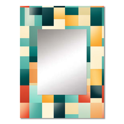 Fetzner Orange And Green Popart Pop Culture Pixels - striped  Decorative Mirror, Modern Wall Mirror, Printed Metal Art