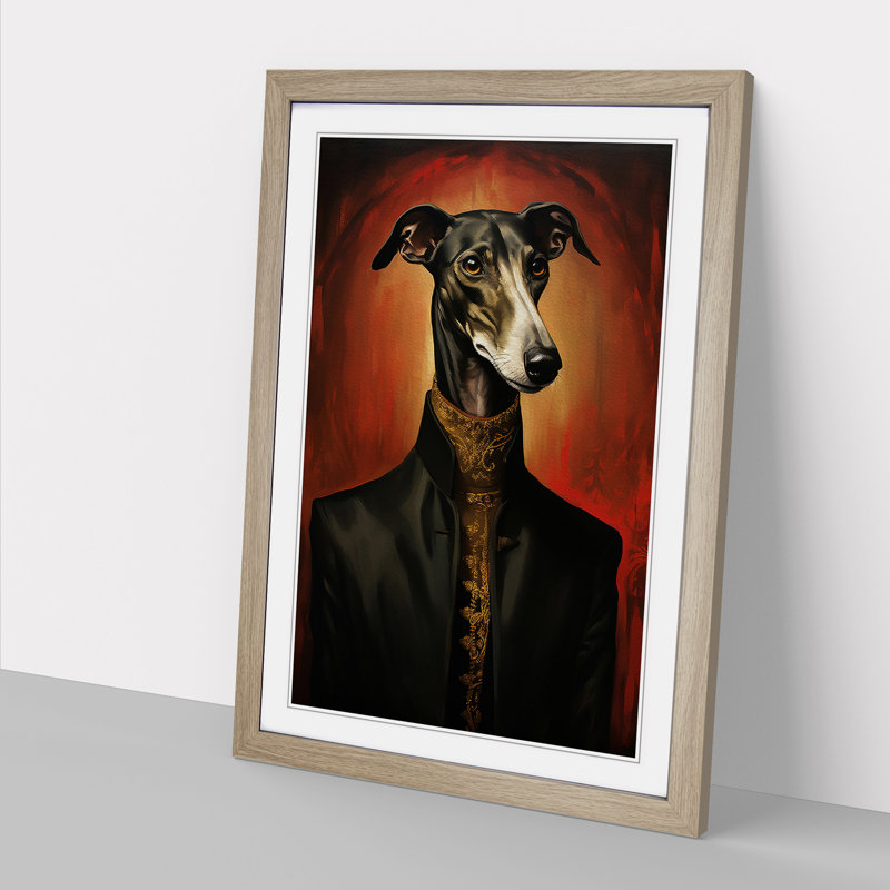 Greyhound Gothic - Single Picture Frame Print on Wood, Oak, 46cm H x 34cm W x 2cm D