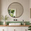 Miroir mural coulissant rond avec tablettes de rangement - Armoire latérale en bois à 2 niveaux, Miroir suspendu peu encombrant