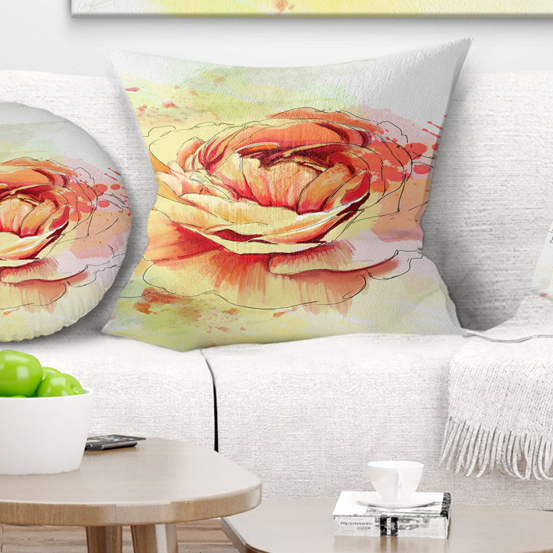 Coussin de rose floral, 16 po x 1 po, Coussin décoratif
