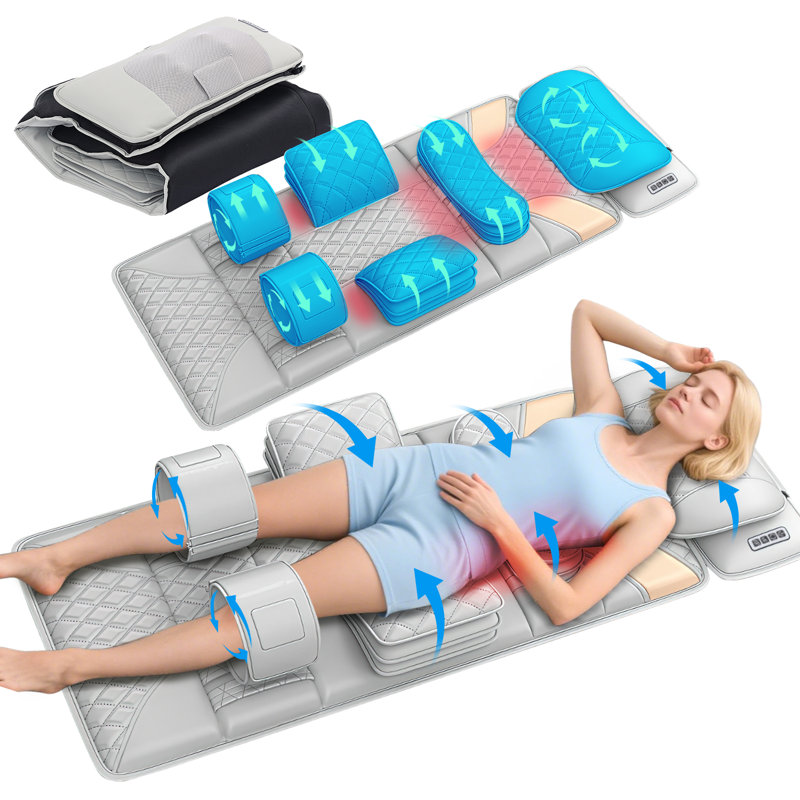 Coussin de massage complet pour le corps d'unité centrale, lit de massage du dos avec fonction chauffante et minuterie, masseur de cou amovible, pliable pour le rangement
