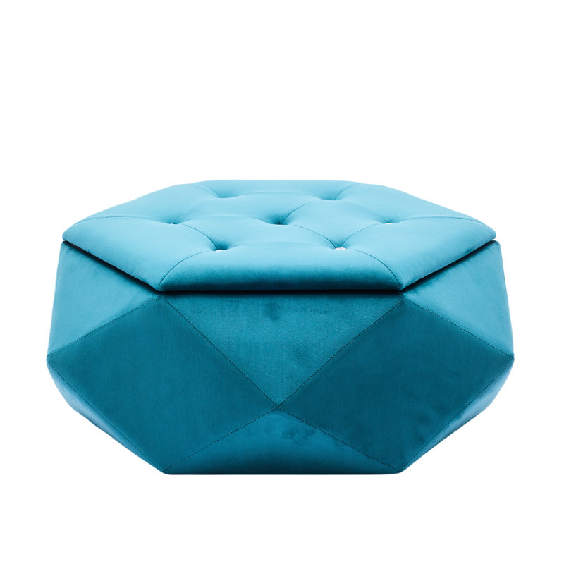 Blue Velvet Polygon Diamond , Versatile Footrest, Seating And Storage, 34"l X 30.5"w 13.5"h, Organize Your Books In Living Room Storage Comfortable Footrest Seating, Suitable For Various Rooms
