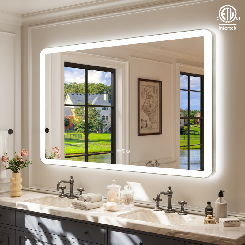 Natalin LED Wall Mirror, 60" x 36", Brushed Nickel, Rectangle