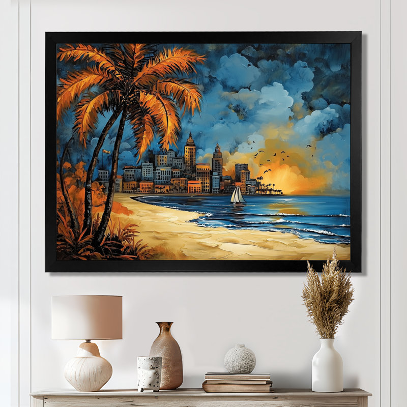 «Beach Life In Brazil II» - reproduction sur toile de la plage côtière, H 12 po x l 20 po, Noir