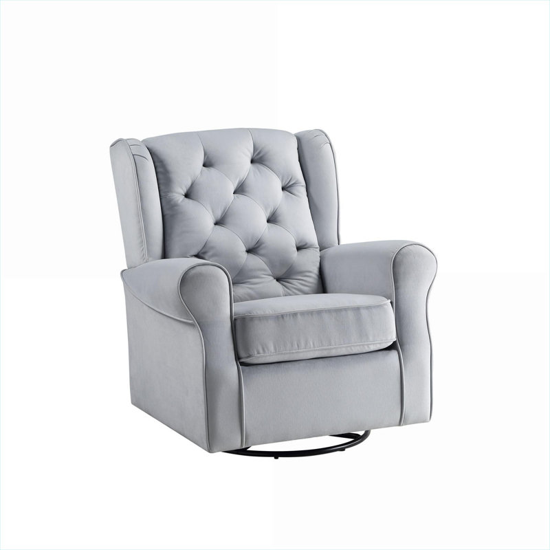  Single-Seat Swivel Glider Arm Chair Contemporary Style Cool Gray Fabric Upholstery for Living Room