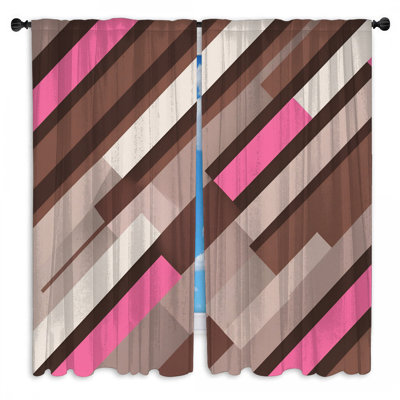Pink Brown Stripes Window Curtains Diagonal Stripes Sheer & Room Darkening - 2 Panels