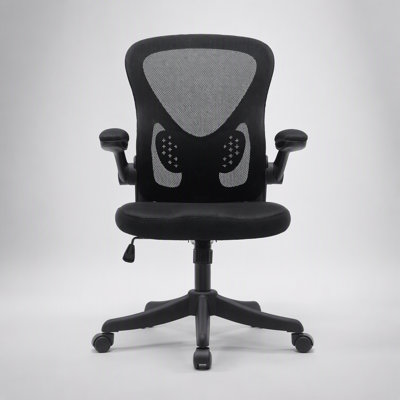 Chaise de bureau ergonomique en maille noire avec soutien lombaire, accoudoirs relevables et tissu respirant pour un confort et une durabilité optimaux.