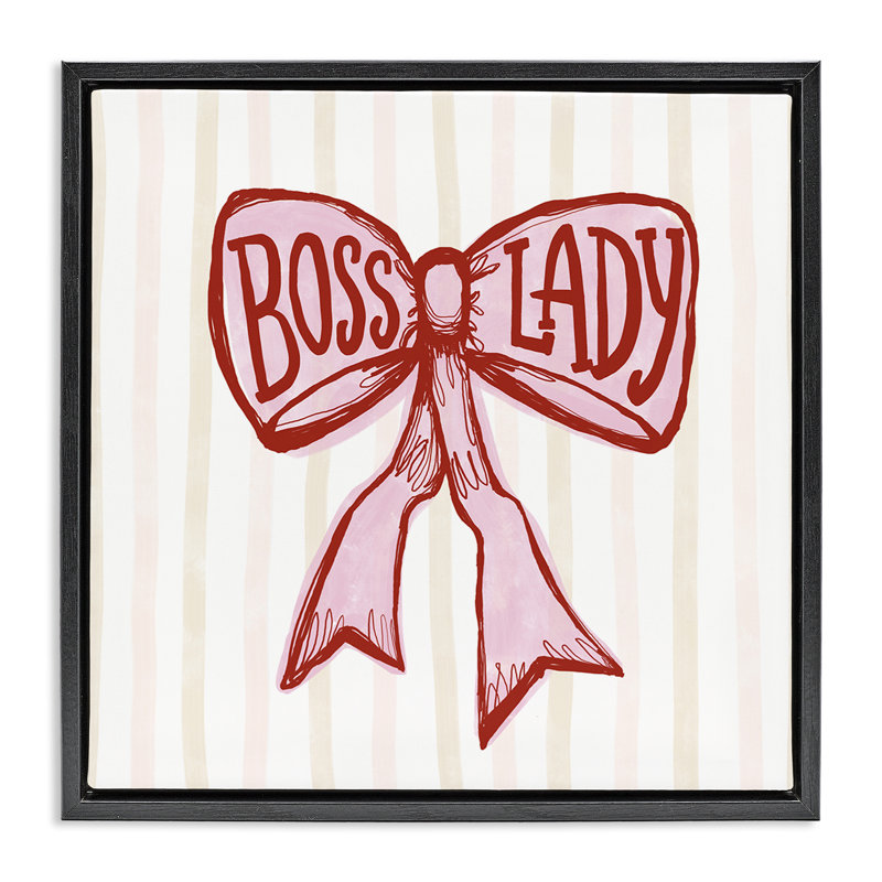 Cadre flottant Boss Lady Pink Bow, design par Connie Summers, Cadre flottant noir de jais, H 18 po x l 18 po