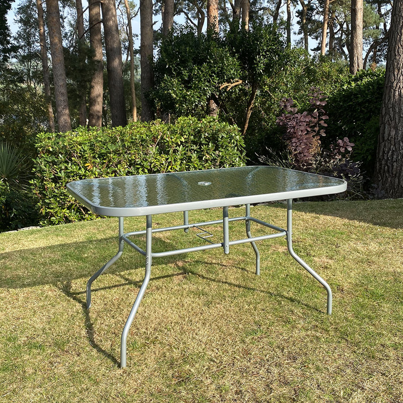 Rectangular Metal Outdoor Dining Table With Umbrella Hole , 125cm cm W 80cm cm D