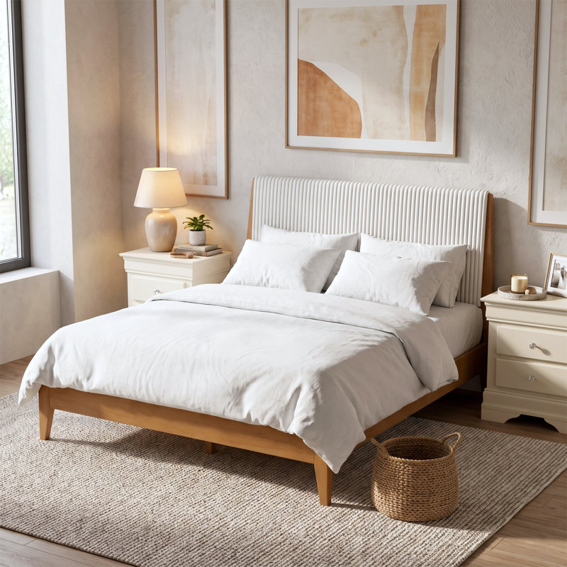 Barvelle Modern Solid Wood 3 Pieces Fully Assemble Bedroom Set, Amber Walnut/Ivory