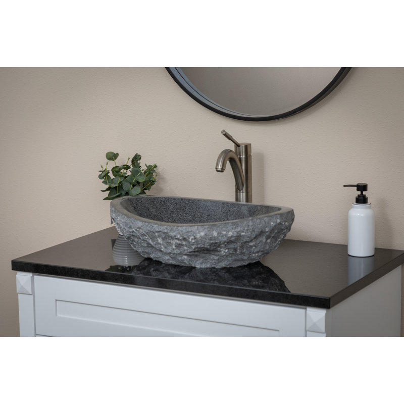 Eden Bath 15.25'' Stone Oval Bathroom Sink, Black/Gray