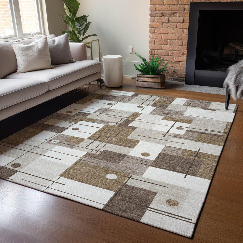 Machine Washable Indoor/Outdoor Chantille ACN2716 Geometric Rug, Beige, 10 pi x 14 pi