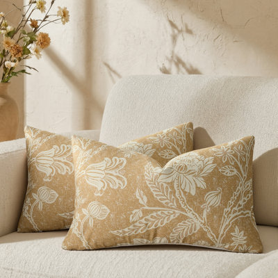 Housses de coussin lombaire 100 % coton. Housses de coussin rectangulaires vintage à imprimé floral décoratif (lot de 2)