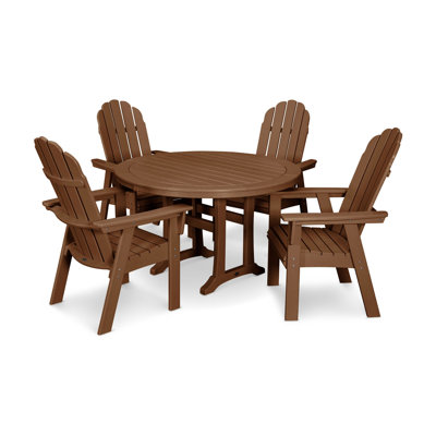 POLYWOOD Vineyard Curveback Adirondack 5-Piece Nautical Trestle Dining Set