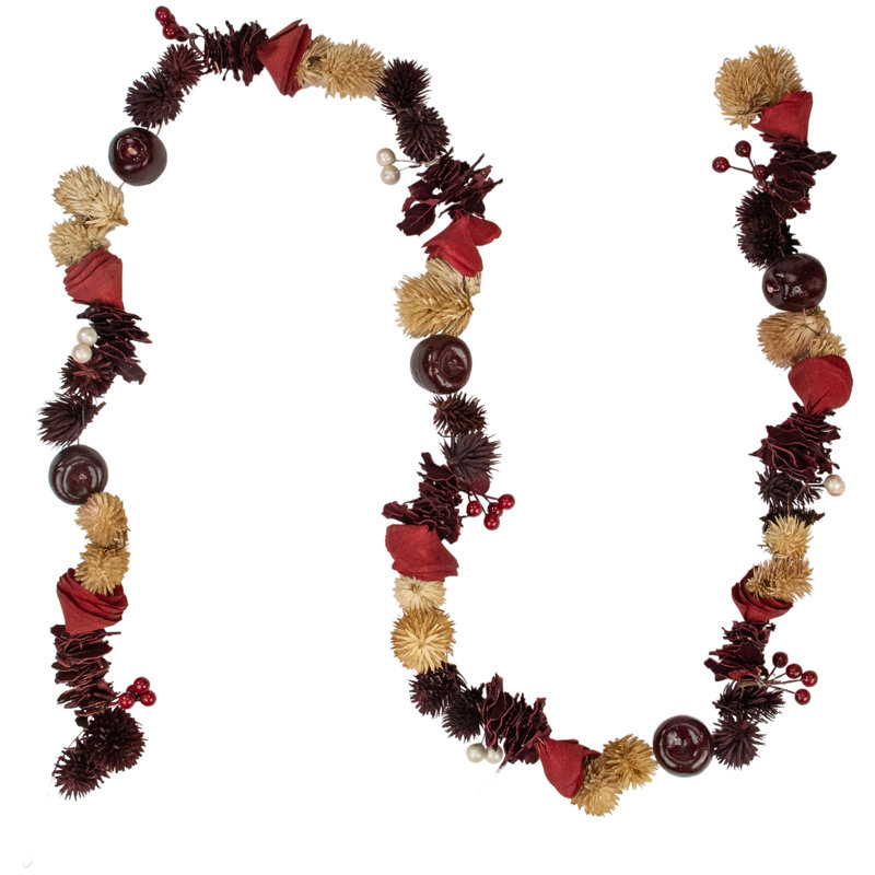 Guirlande 5 pi x 2,5 po avec roses rouges et pommes - non éclairée