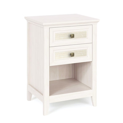 Grayish White Rattan Nightstand with Drawer Set of 2, Boho 27" Tall Bedside Table with Storage for Small Space, Living Room Wood Accent End Table Bedr